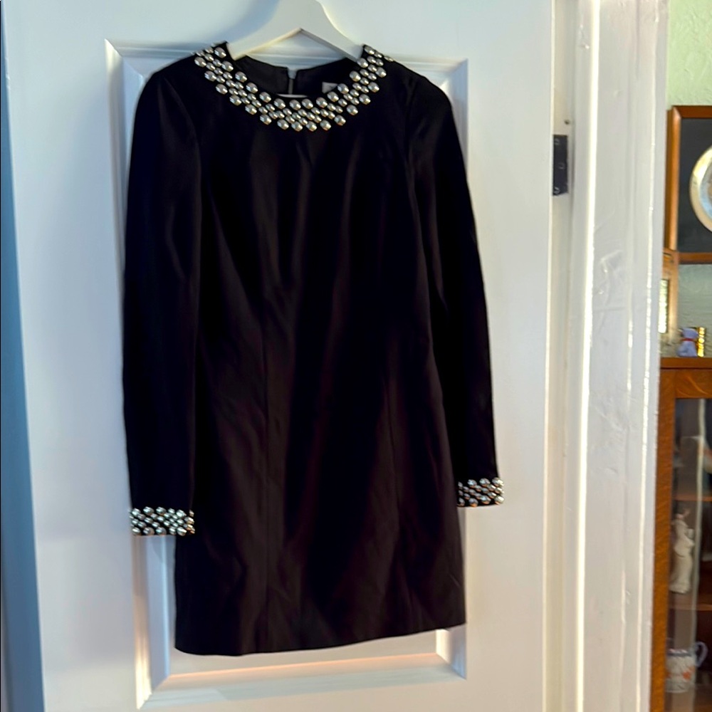 Trina Turk Black Long-sleeve Dress with Embellished Neckline